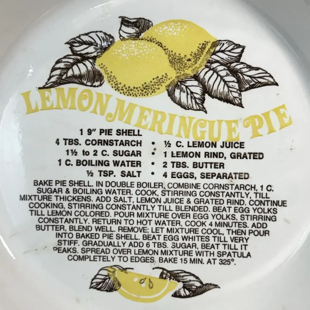 Vintage Lemon Meringue Pie Plate Ceramic Recipe Dish 11
